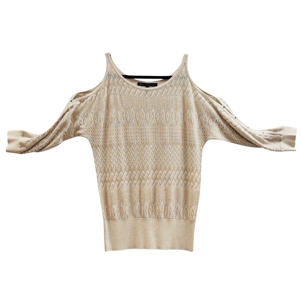 White House Black Market Gold Metallic Chevron Cold Shoulder Studded Top Large
